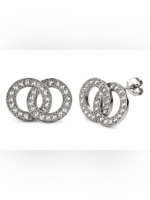 Silver Interlocking Circle Zirconia Stud Earrings - Sable & Red