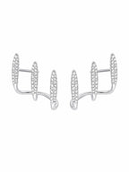 Silver Pave Crystal Triple Bar Ear Climber Stud Earrings 925 Sterling Silver - Sable & Red