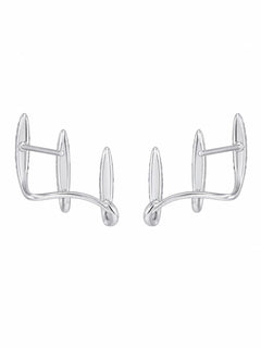 Silver Pave Crystal Triple Bar Ear Climber Stud Earrings 925 Sterling Silver - Sable & Red