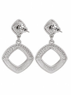 Silver Pearl Rhinestone Geometric Enamel Drop Earrings - Sable & Red