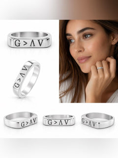 Silver Tone Engraved Band Ring Size 6 • God is Greater Than the Highs and Lows - Sable & Red