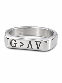 Silver Tone Engraved Band Ring Size 6 • God is Greater Than the Highs and Lows - Sable & Red