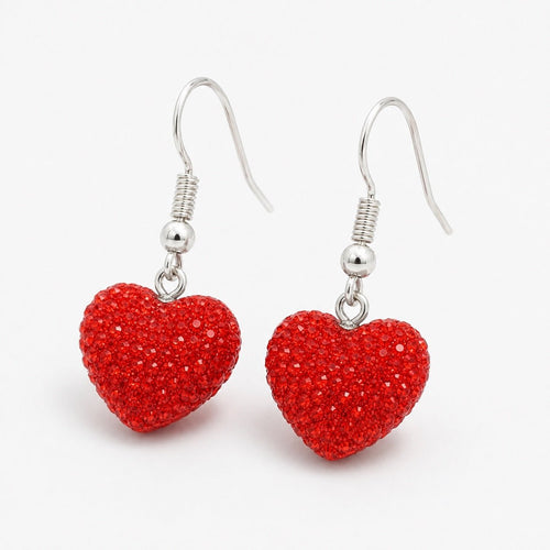 Sparkling Red Heart Sterling Silver Dangle Earrings - Sable & Red