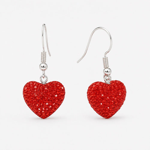 Sparkling Red Heart Sterling Silver Dangle Earrings - Sable & Red