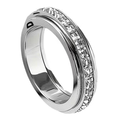 Spinner Fidget Ring in 18k White Gold over Silver Crystal Band Rotating • Size 7 - Sable & Red