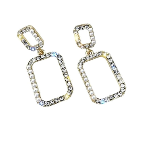 Square Pearl and Crystal Drop Earrings - Sable & Red