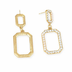 Square Pearl and Crystal Drop Earrings - Sable & Red