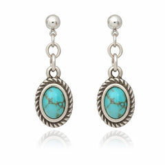 Sterling Silver Turquoise Oval Drop Stud Earrings - Sable & Red
