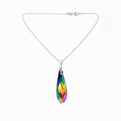 Swarovski Elements 925 Sterling Silver Teardrop Crystal Pendant Necklace 16” - Sable & Red