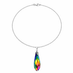 Swarovski Elements 925 Sterling Silver Teardrop Crystal Pendant Necklace 16” - Sable & Red
