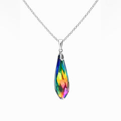 Swarovski Elements 925 Sterling Silver Teardrop Crystal Pendant Necklace 16” - Sable & Red