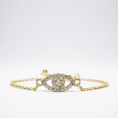 Swarovski Yellow Gold & Sterling Silver Anklet - Crystal Evil Eye Amulet - Sable & Red