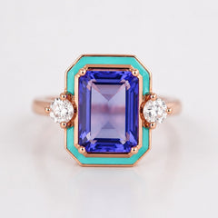 Tanzanite Blue Enamel 18K Rose Gold-Plated Ring Size 7 - Sable & Red