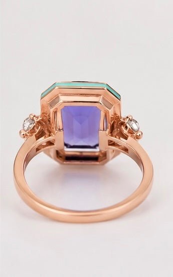 Tanzanite Blue Enamel 18K Rose Gold-Plated Ring Size 7 - Sable & Red