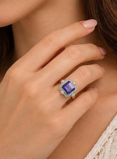 Tanzanite Blue Enamel 18K Rose Gold-Plated Ring Size 7 - Sable & Red