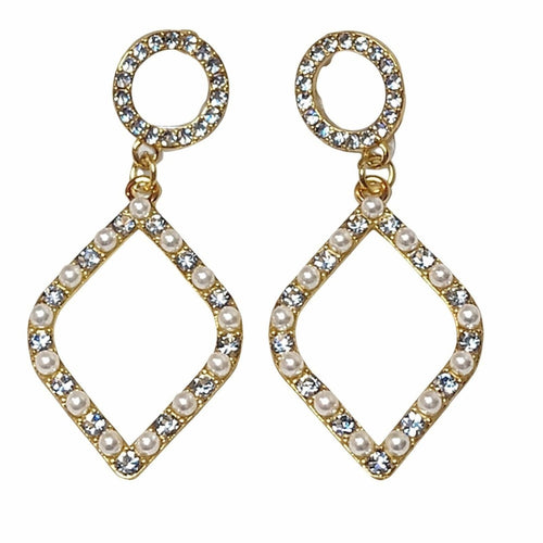 Tuckernuck Gold Pearl and Cubic Zirconia Geometric Dangle Earrings - Sable & Red