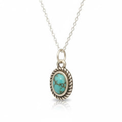 Turquoise Oval Pendant 925 Sterling Silver Necklace 16in - Sable & Red