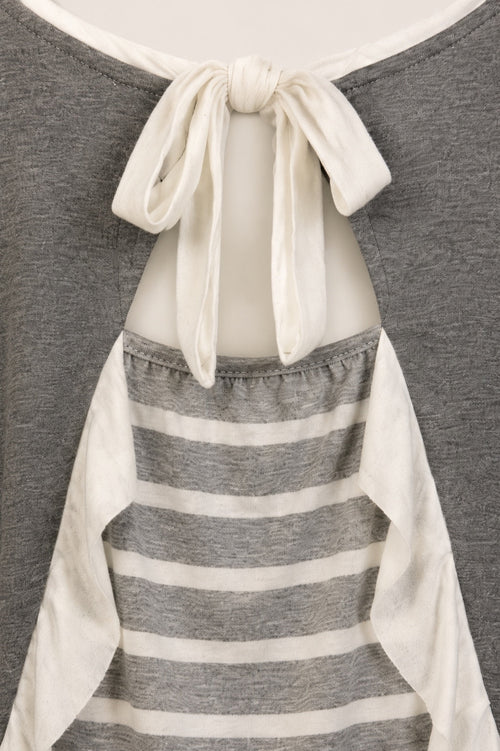UMGEE Gray White Striped Ruffle High-Low Top Size Medium - Sable & Red