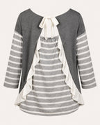 UMGEE Gray White Striped Ruffle High-Low Top Size Medium - Sable & Red
