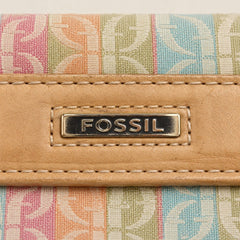 Vintage Fossil Signature Multi Stripe Trifold Wallet Clutch Organizer - Sable & Red