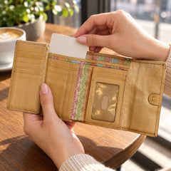 Vintage Fossil Signature Multi Stripe Trifold Wallet Clutch Organizer - Sable & Red