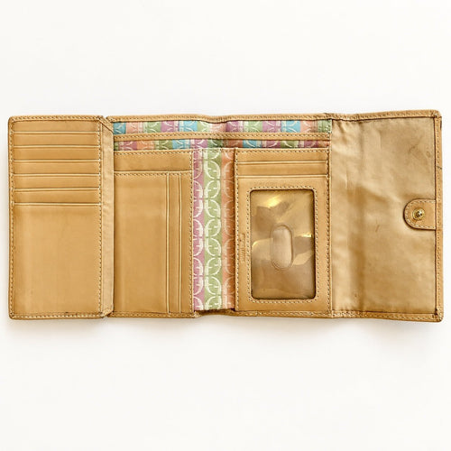 Vintage Fossil Signature Multi Stripe Trifold Wallet Clutch Organizer - Sable & Red