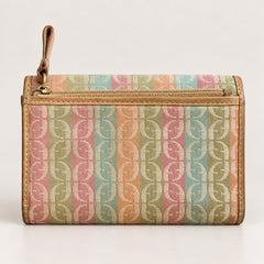 Vintage Fossil Signature Multi Stripe Trifold Wallet Clutch Organizer - Sable & Red