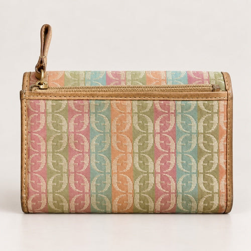 Vintage Fossil Signature Multi Stripe Trifold Wallet Clutch Organizer - Sable & Red