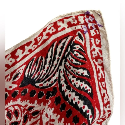 Vintage Handwoven Pure Silk Pocket Square Scarf Red Bandana Print Made in India - Sable & Red