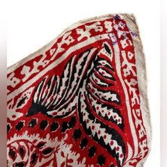 Vintage Handwoven Pure Silk Pocket Square Scarf Red Bandana Print Made in India - Sable & Red