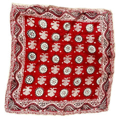 Vintage Handwoven Pure Silk Pocket Square Scarf Red Bandana Print Made in India - Sable & Red