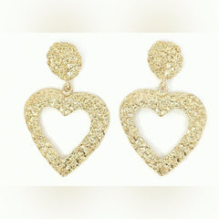 Vintage Textured Gold Heart Drop Earrings • Statement Dangle - Sable & Red