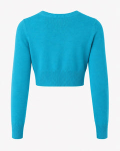 Wet Seal Turquoise Cropped V-Neck Cardigan - Sable & Red