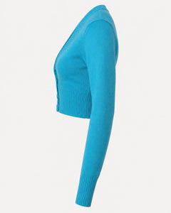 Wet Seal Turquoise Cropped V-Neck Cardigan - Sable & Red
