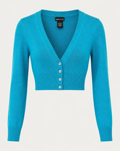 Wet Seal Turquoise Cropped V-Neck Cardigan - Sable & Red