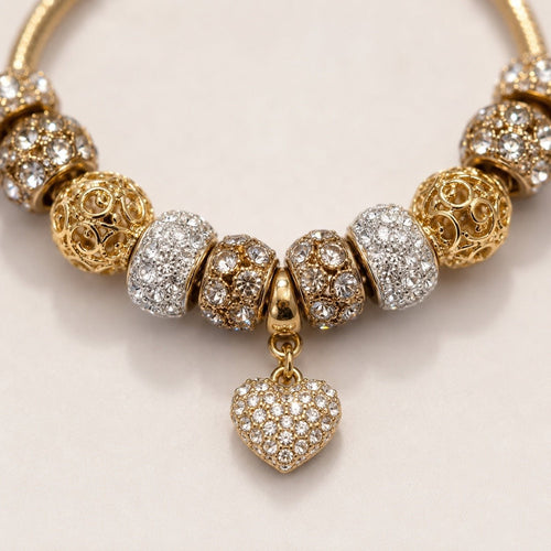 White Crystal Gold-Tone Heart Bracelet | The Maristelle - Sable & Red