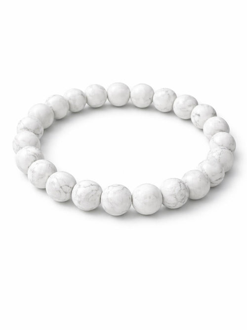 White Marble Howlite Beaded Stretch Bracelet Minimalist Stone Jewelry - Sable & Red