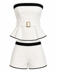 Women’s White & Black Strapless Peplum Shorts Set Size Small/4 - Sable & Red