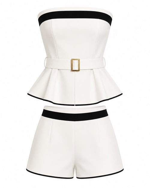 Women’s White & Black Strapless Peplum Shorts Set Size Small/4 - Sable & Red