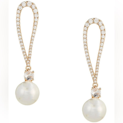 x Borrowed & Blue Teardrop Crystal CZ Pave Metal Pearl Drop Earrings - Sable & Red