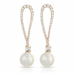 x Borrowed & Blue Teardrop Crystal CZ Pave Metal Pearl Drop Earrings - Sable & Red
