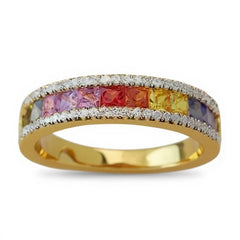 Yellow Gold and Multicolor Gemstone Ring - Sable & Red
