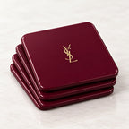 YSL Logo Coasters in Deep Burgundy and Gold - Set of 4 Glossy Coasters - Sable & Red