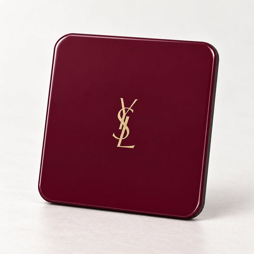 YSL Logo Coasters in Deep Burgundy and Gold - Set of 4 Glossy Coasters - Sable & Red