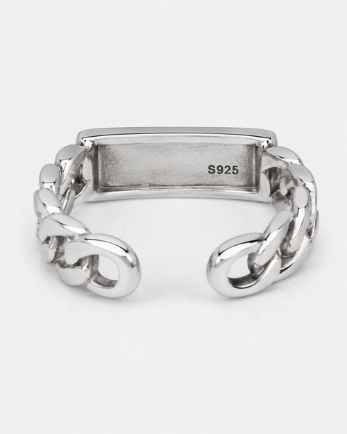 Yves Saint Laurent Paris YSL Silver Chain Link Nameplate Band Ring S925 - Sable & Red