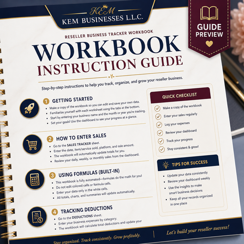 Reseller Business Tracker Workbook + Step-by-Step Instruction Guide | Digital Download