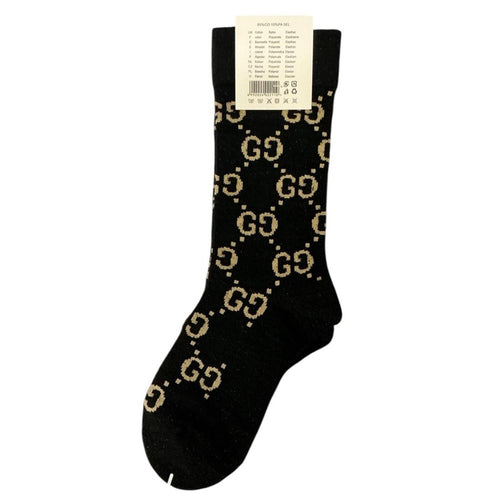 Gucci GG Logo Socks Black Gold Crew Socks NWT Authentic