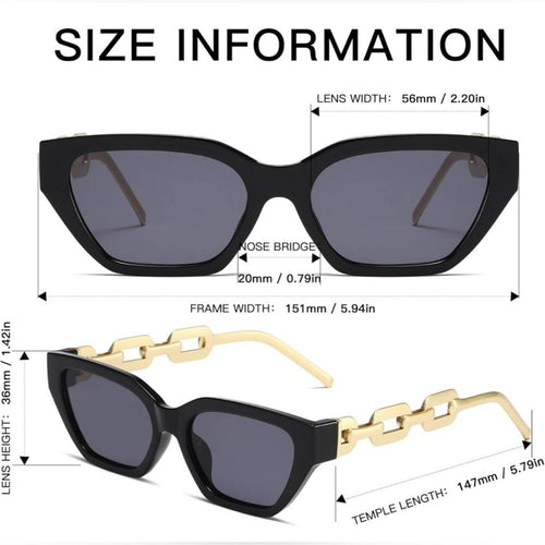 DESIGNER Black & Gold Sunglasses with Golden Tone Chain Link Arms 2 Pair