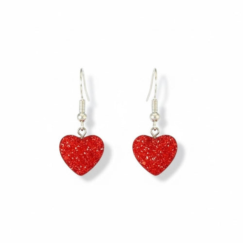 Red Heart Earrings with Red Crystal Embellishments - Sterling Silver