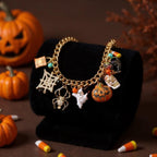Halloween Charm Bracelet on Gold Chain | Super Cute | Spooky, Ghost, Spider Web